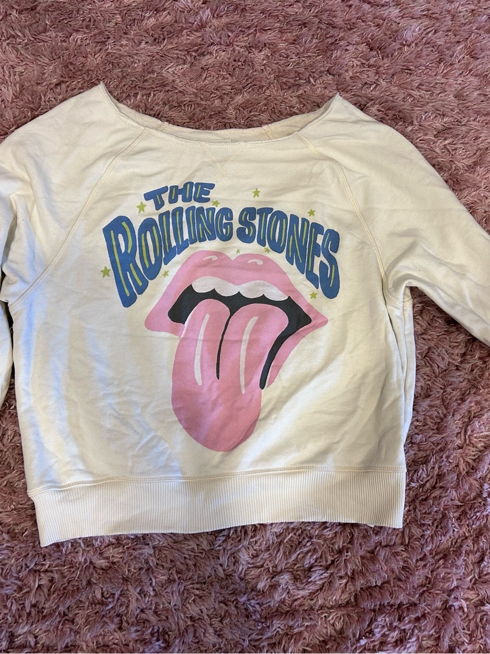 American Eagle Outfitters Cream Sweatshirt with Pink Tongue Graphic